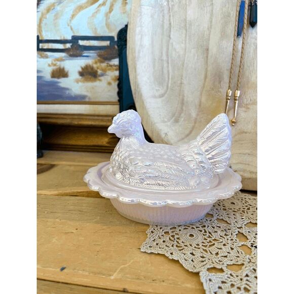 Vintage Mosser Glass Tuscan (Pink) Carnival Hen on Nest Dish – USA Made - Picture 3 of 6